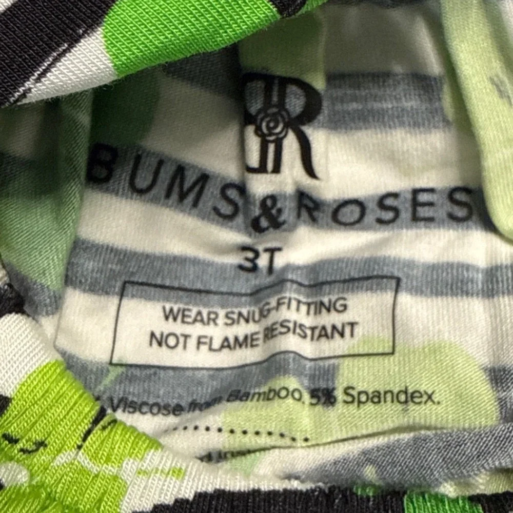 Bums & Roses St Patrick Shamrock Stripe‎ Bamboo Peplum Bell Bottom Set 3T NWT's